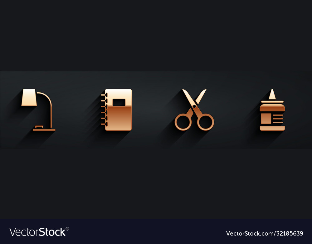 Set table lamp spiral notebook scissors and glue vector image Set table lamp spiral notebook scissors and glue