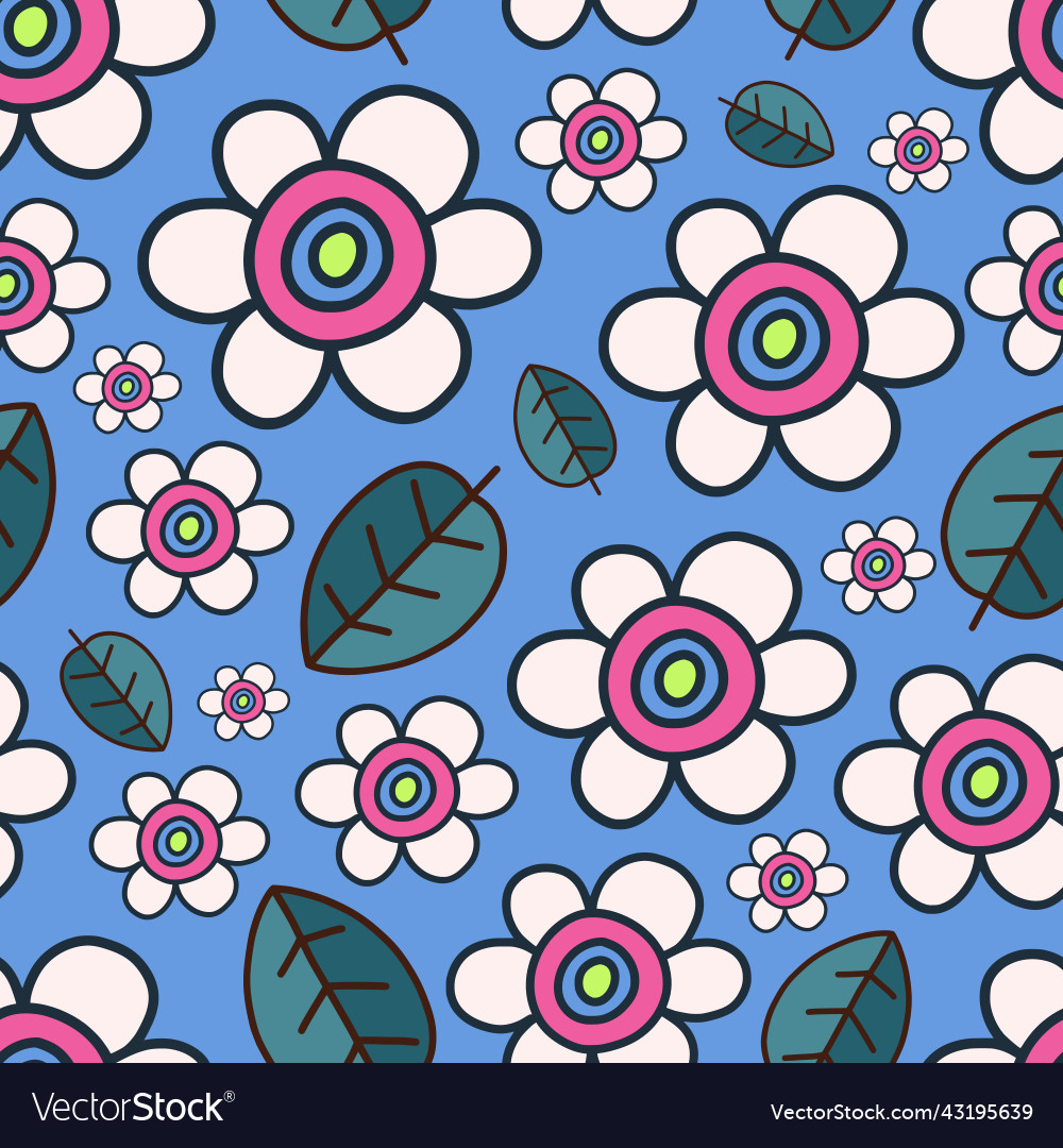 Sixties daisy flower freehand doodle pattern