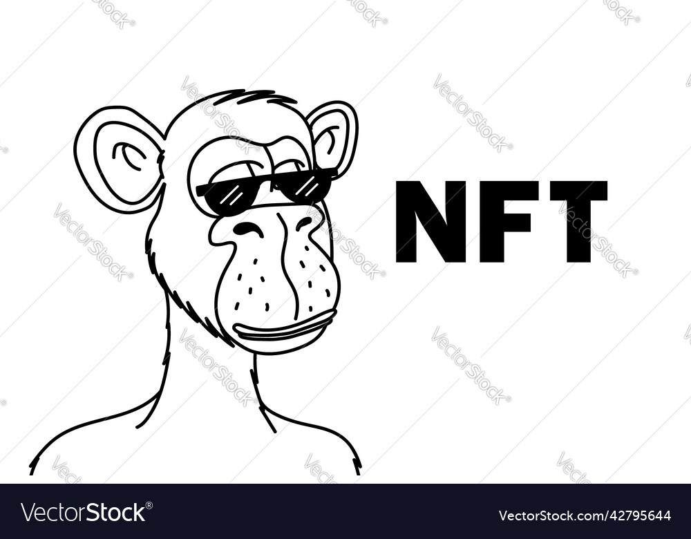 Bored ape in sunglasses nft isolated on white vector image Bored ape in sunglasses nft isolated on white