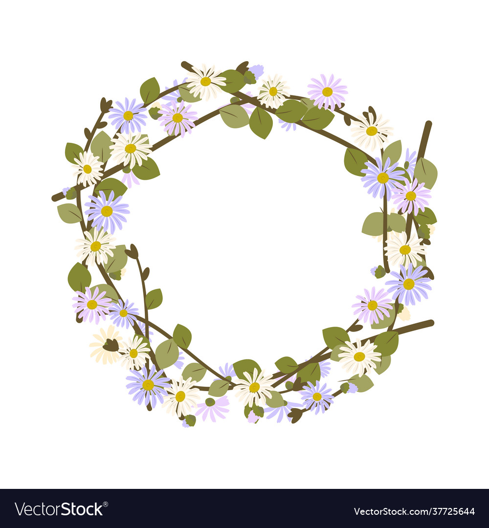 Daisy wreath round frame cute purple and white