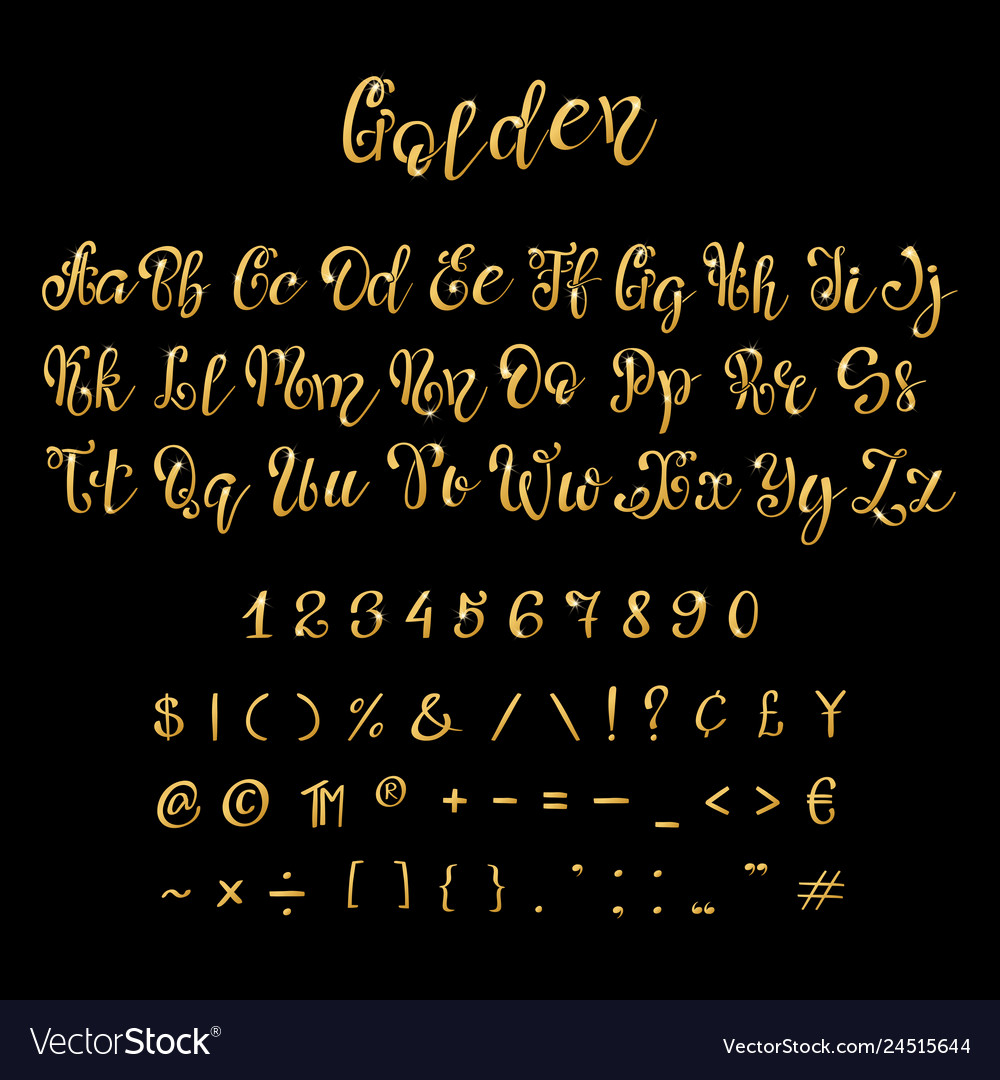 Gold font script vector image Gold font script