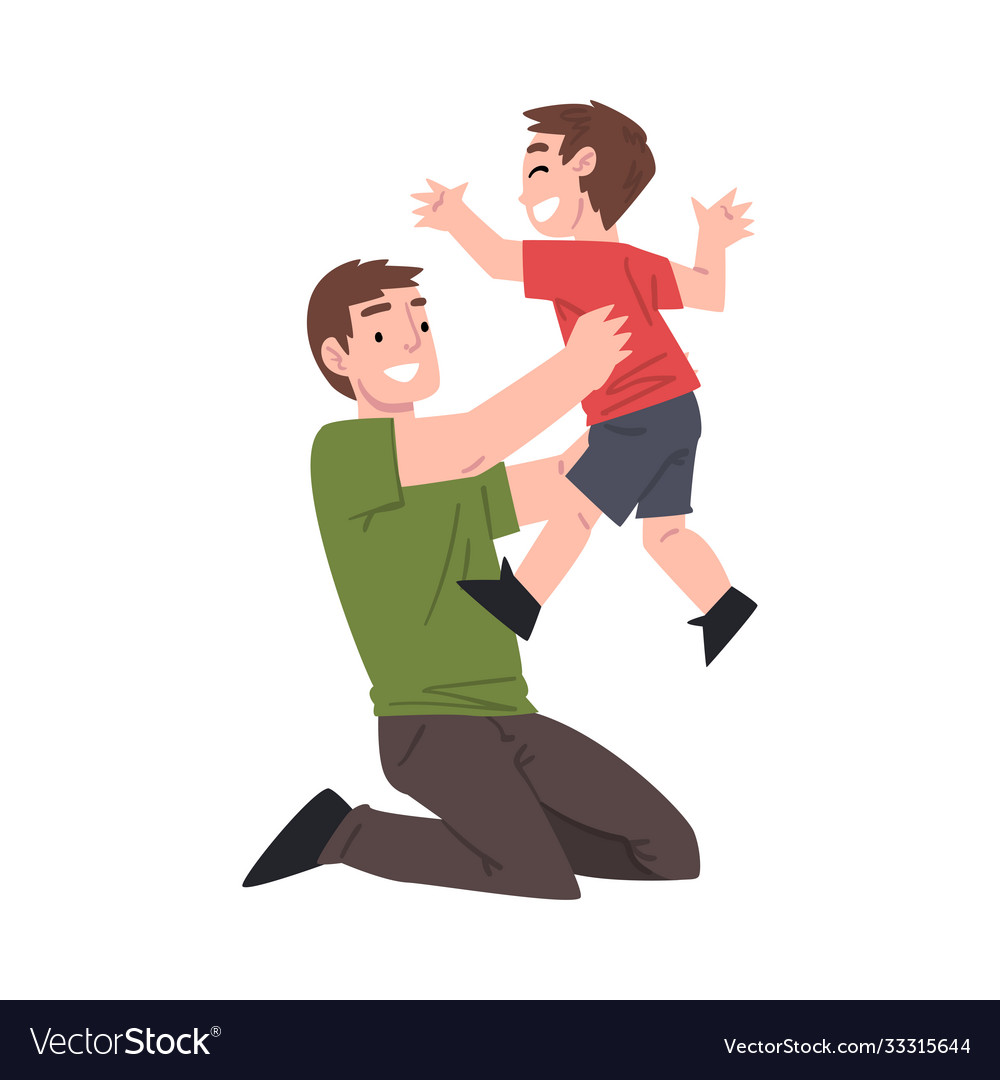 Happy On Floor And Holding His Little Son On Vector Image