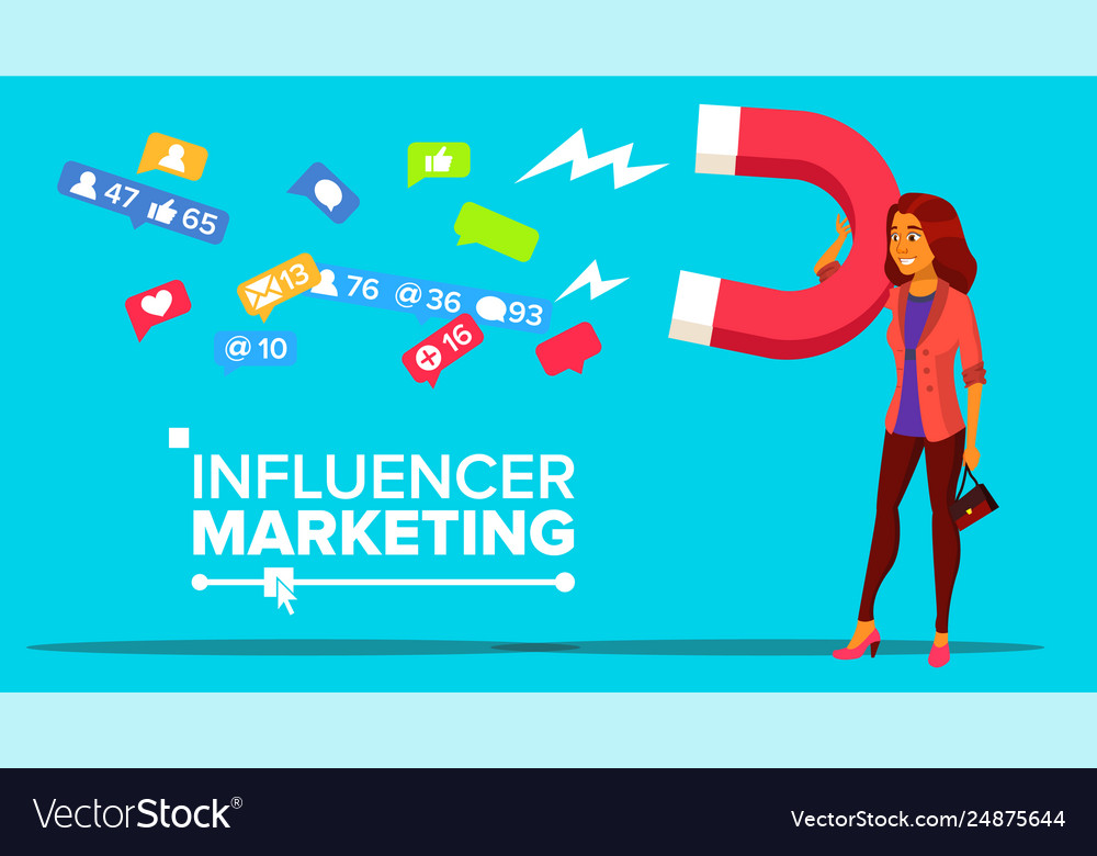 Influencer Digital Marketing Web Banner Royalty Free Vector