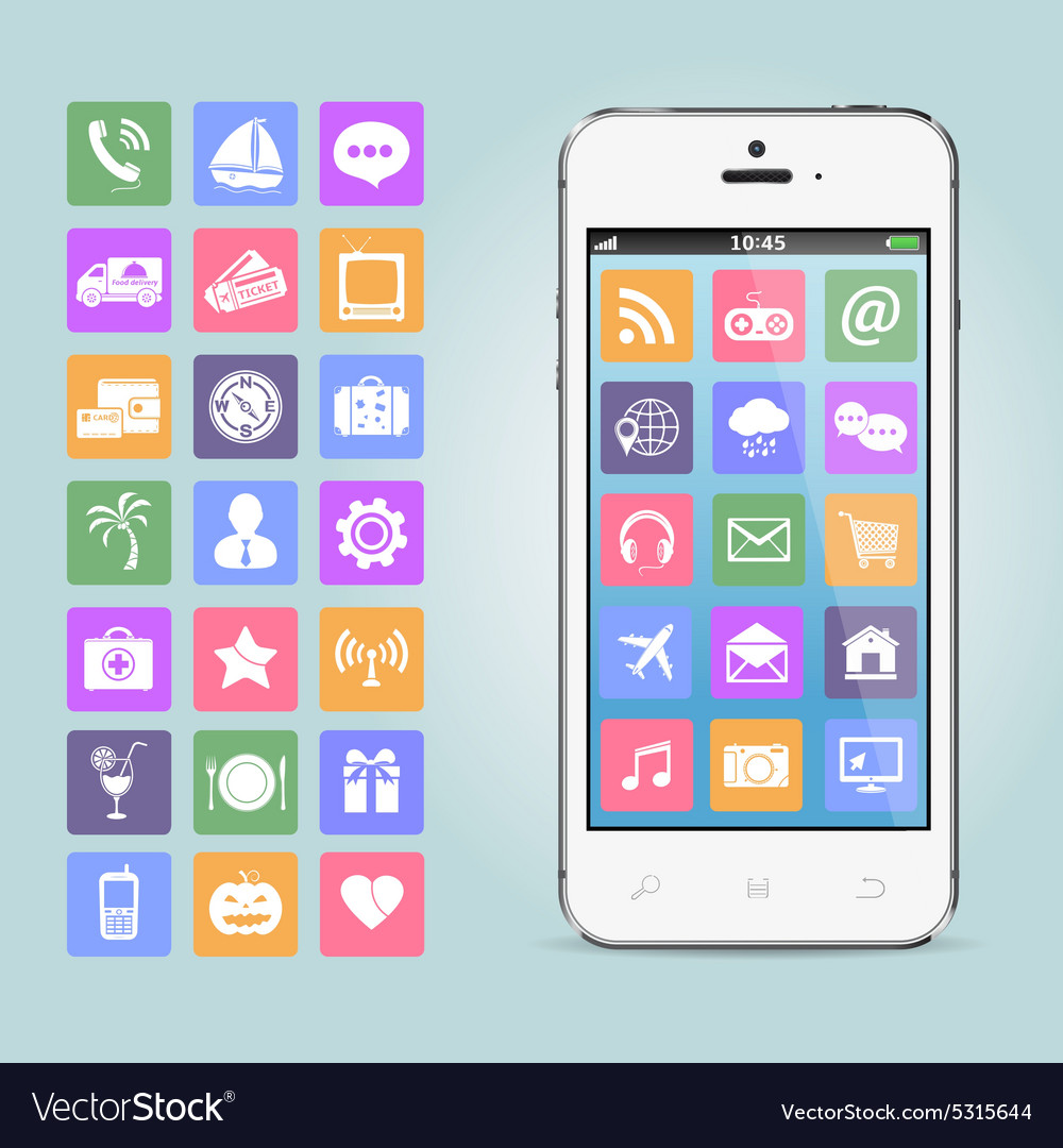 Download Mobile phone with app icons Royalty Free Vector Image