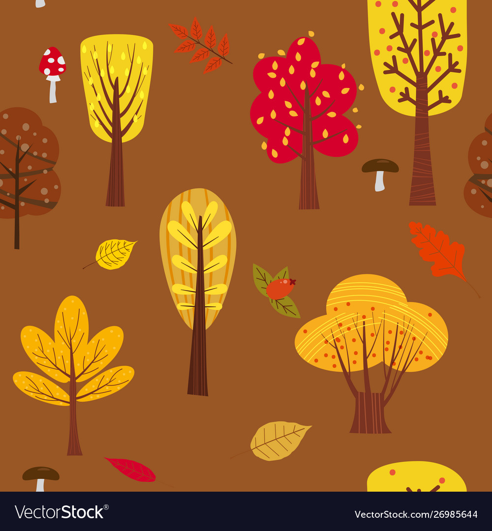 Seamless tree pattern forest woodland with leaves Vector Image