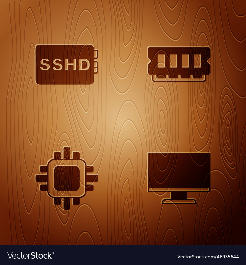Set computer monitor screen sshd card processor vector image Set computer monitor screen sshd card processor