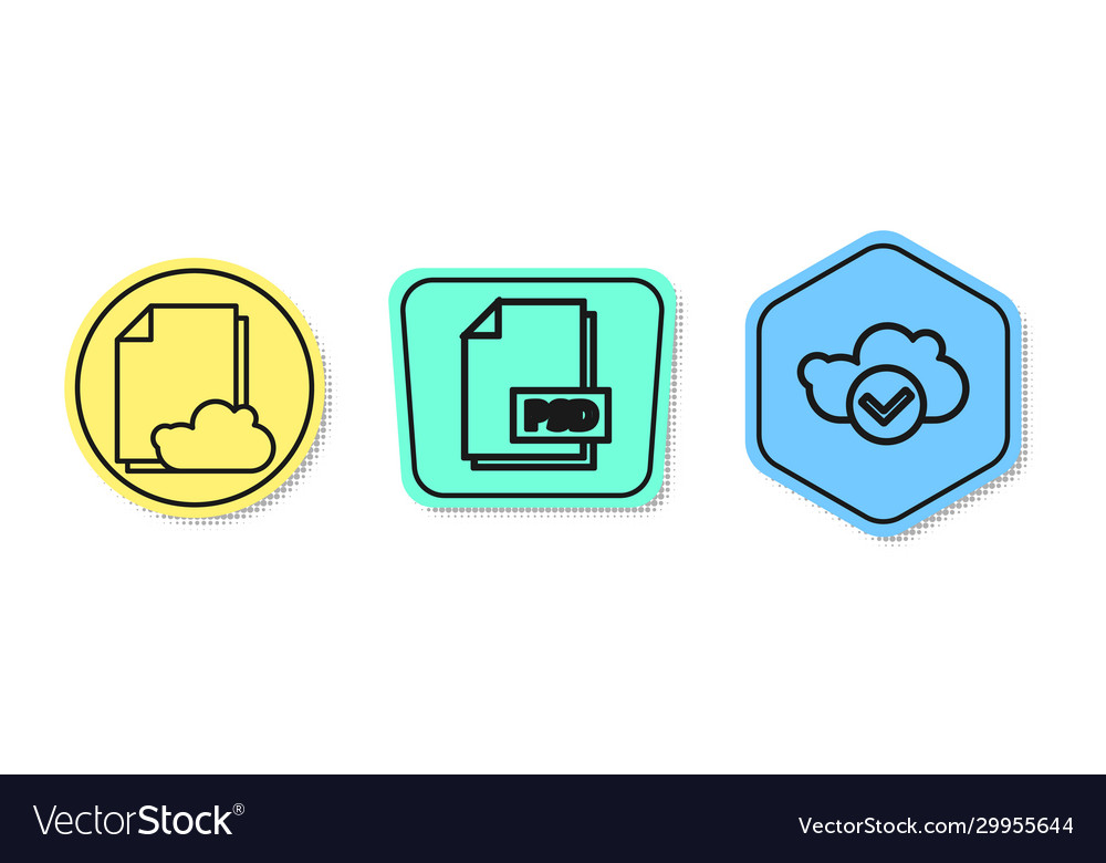 Set line cloud storage text document psd file vector image Set line cloud storage text document psd file