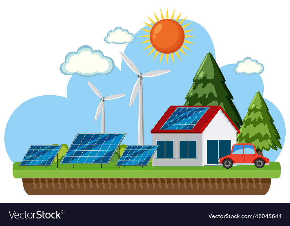 Solar energy with house and solar cell Royalty Free Vector