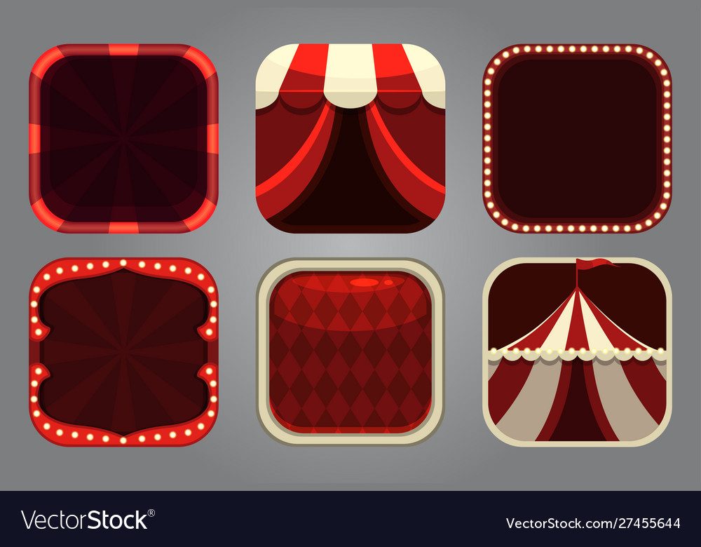 Square app icons in circus style festive frames