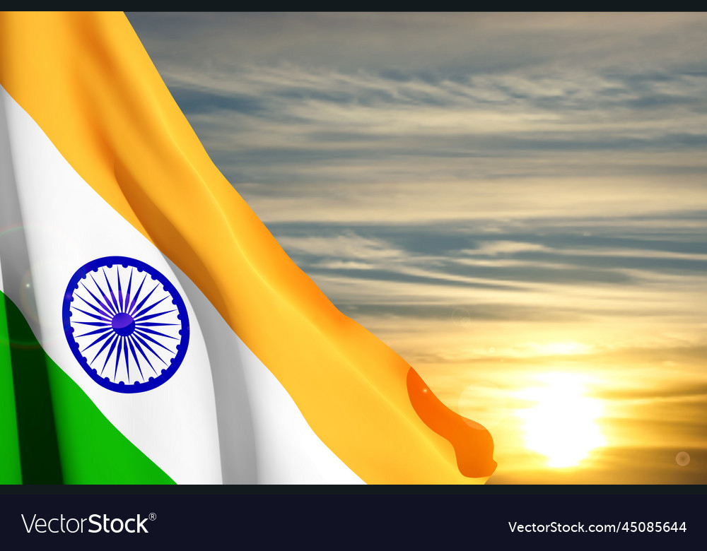 Tricolor indian flag on sunset