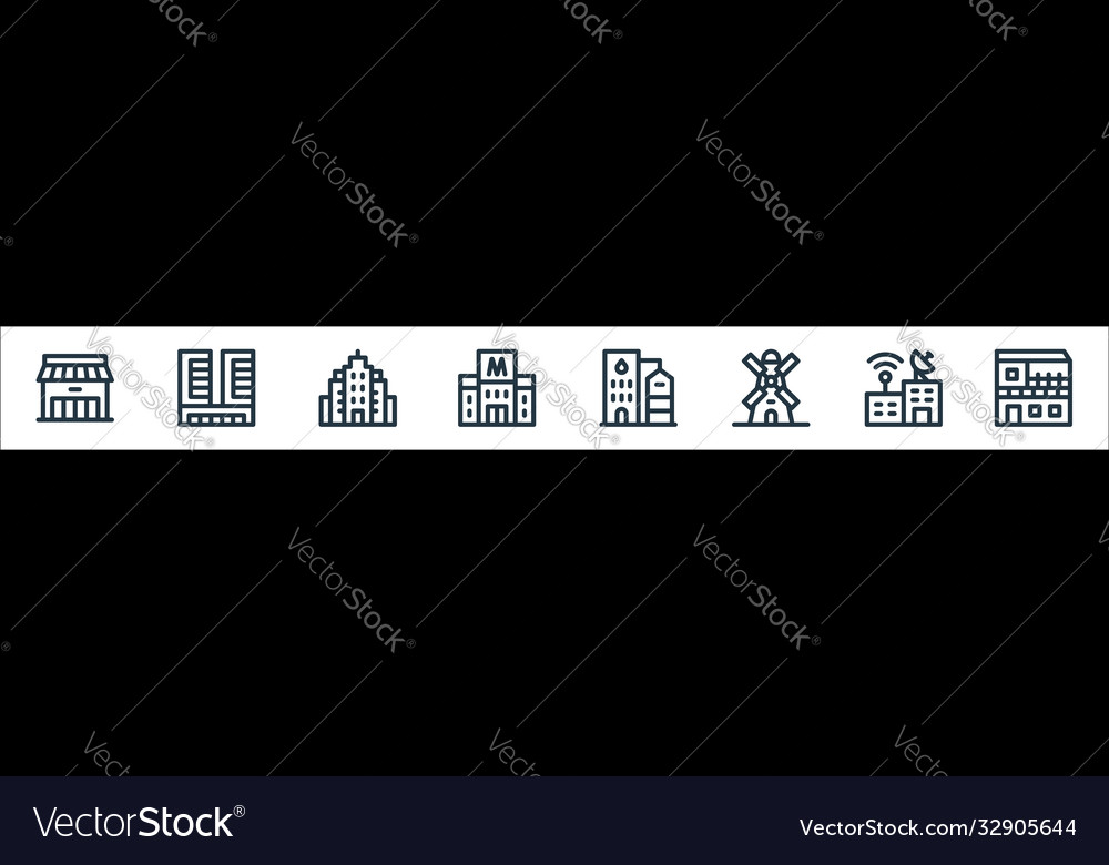 Urban building line icons linear set quality vector image Urban building line icons linear set quality