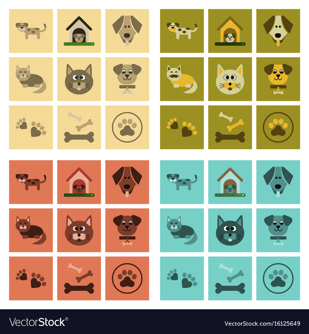 Assembly flat icons dog cats pets