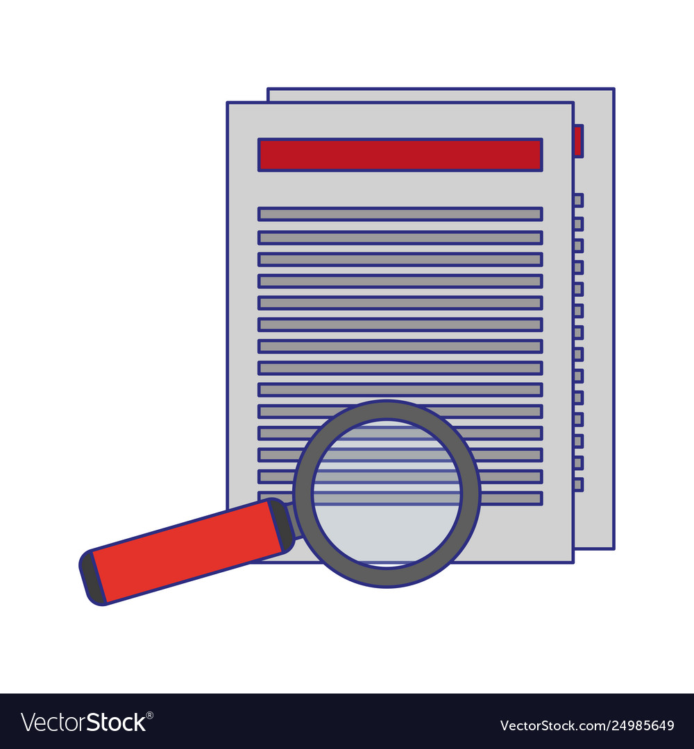 Business documents and magnifying glass blue lines