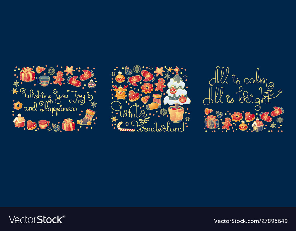 Christmas lettering and colorful symbols