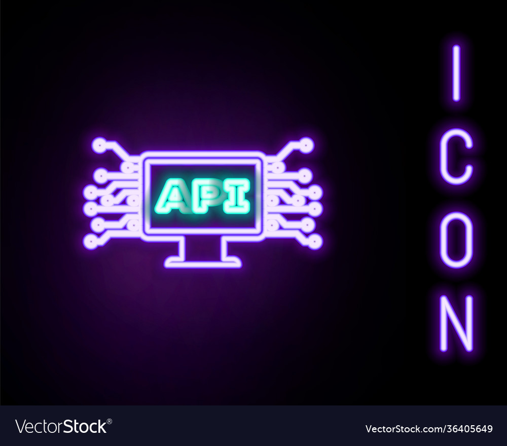 Glowing neon line computer api interface icon vector image Glowing neon line computer api interface icon