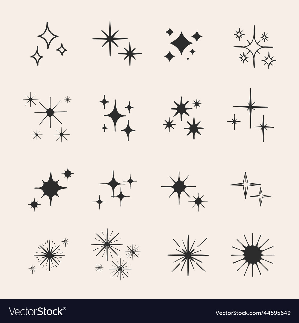 Hand drawn sparkling star set Royalty Free Vector Image