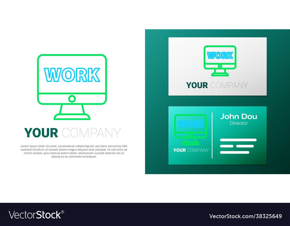 Line computer monitor with text work icon isolated vector image Line computer monitor with text work icon isolated