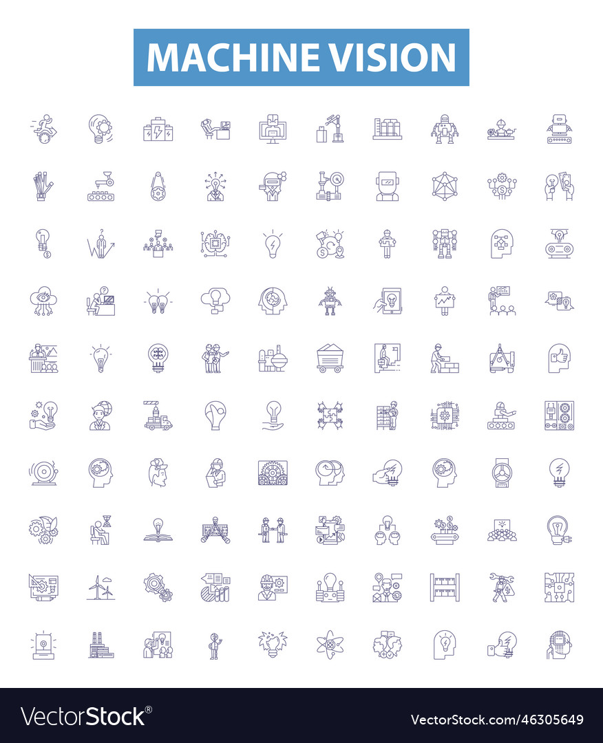 Machine vision line icons signs set robotics