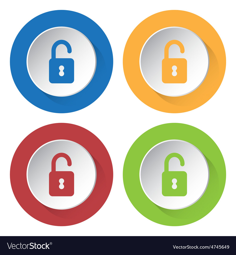 Set of four icons with open padlock