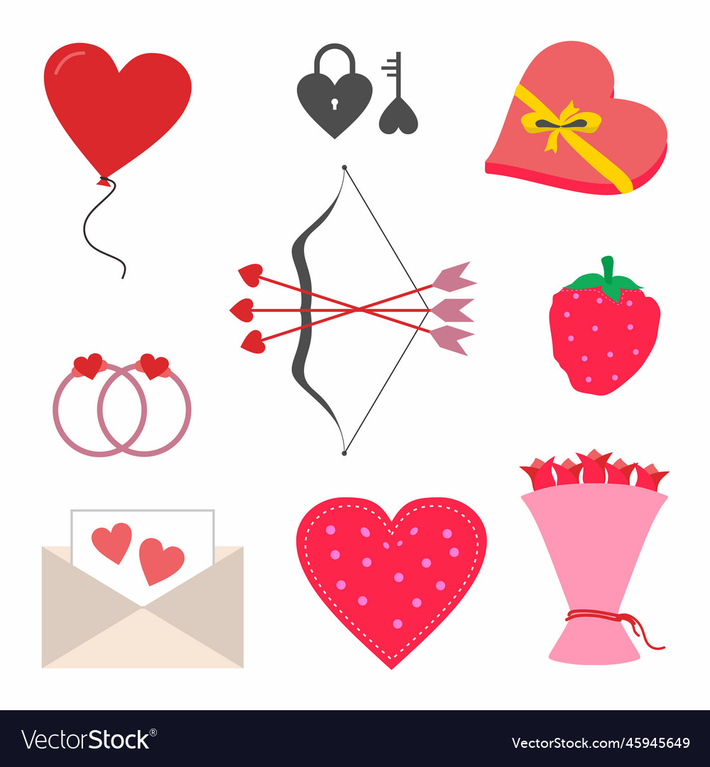 Set of romantic day symbol valentines