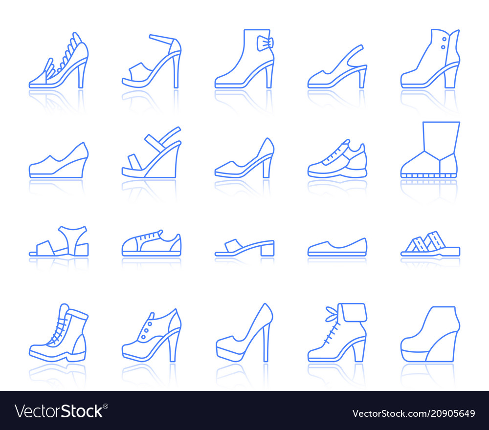 Shoes simple color line icons set