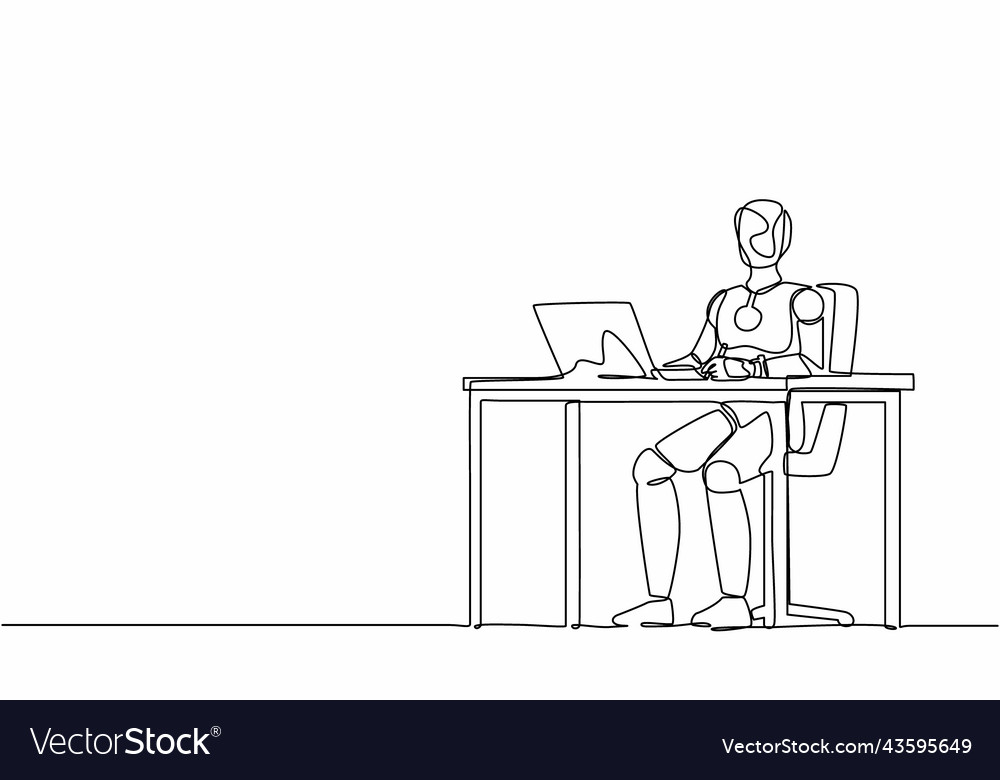 Single continuous line drawing robot writing Vector Image