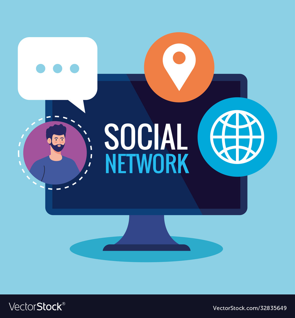 Social network man connected in computer Vector Image