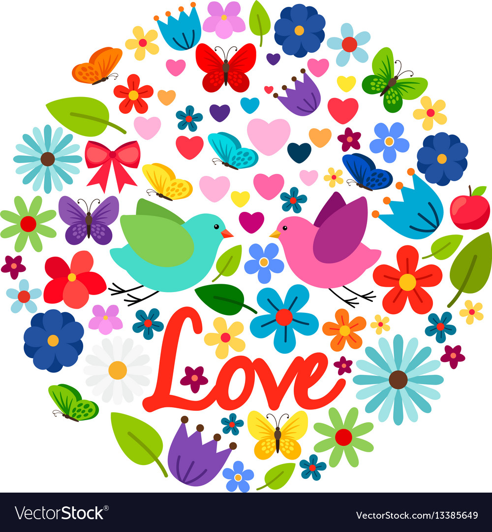 Spring love card round label