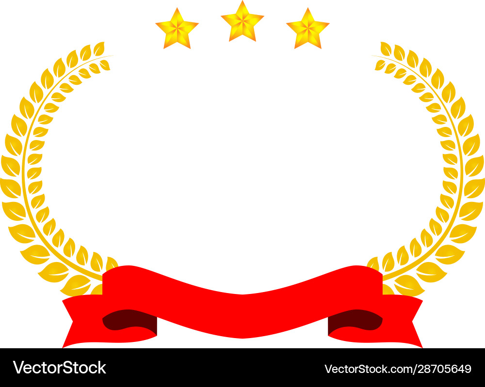 Wide round frame gold three star laurel Royalty Free Vector