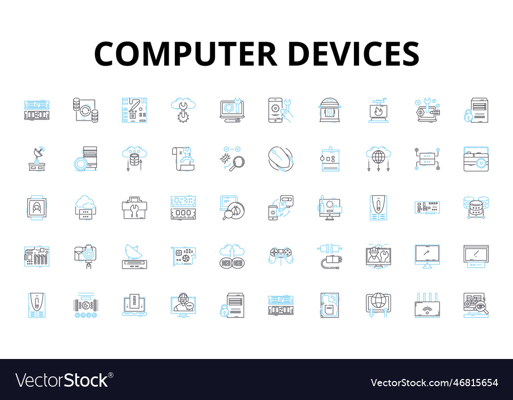 Computer devices linear icons set keyboard mouse vector image Computer devices linear icons set keyboard mouse