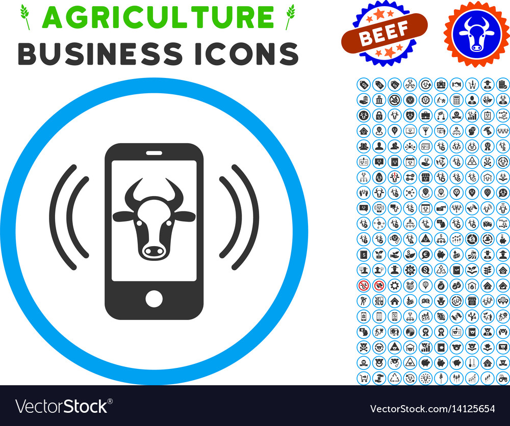 Cow mobile control rounded icon with set