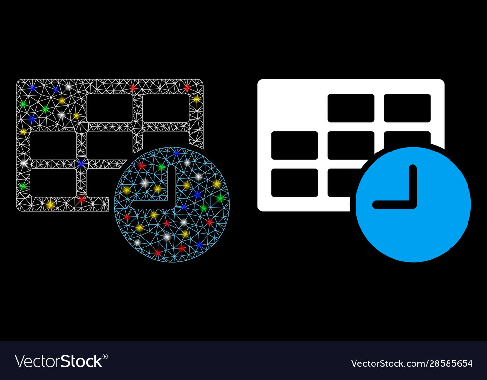 Glowing mesh network date and time icon with light vector image Glowing mesh network date and time icon with light