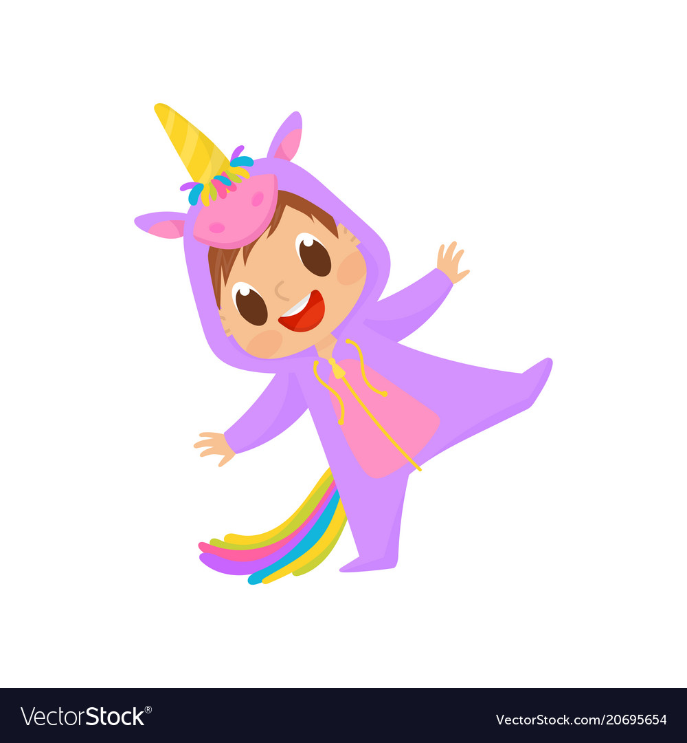 Lovely baby in unicorn costume having fun Vector Image