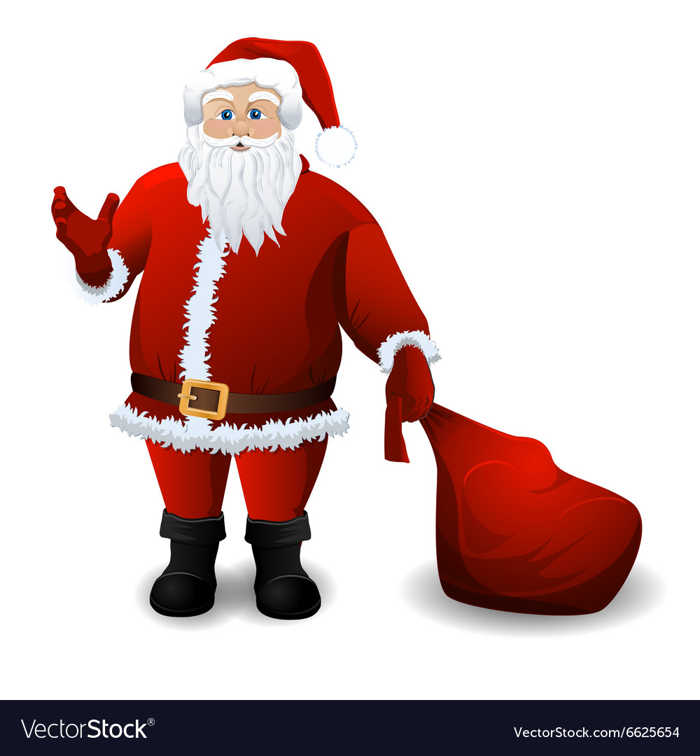 Santa claus with red sack over white Royalty Free Vector