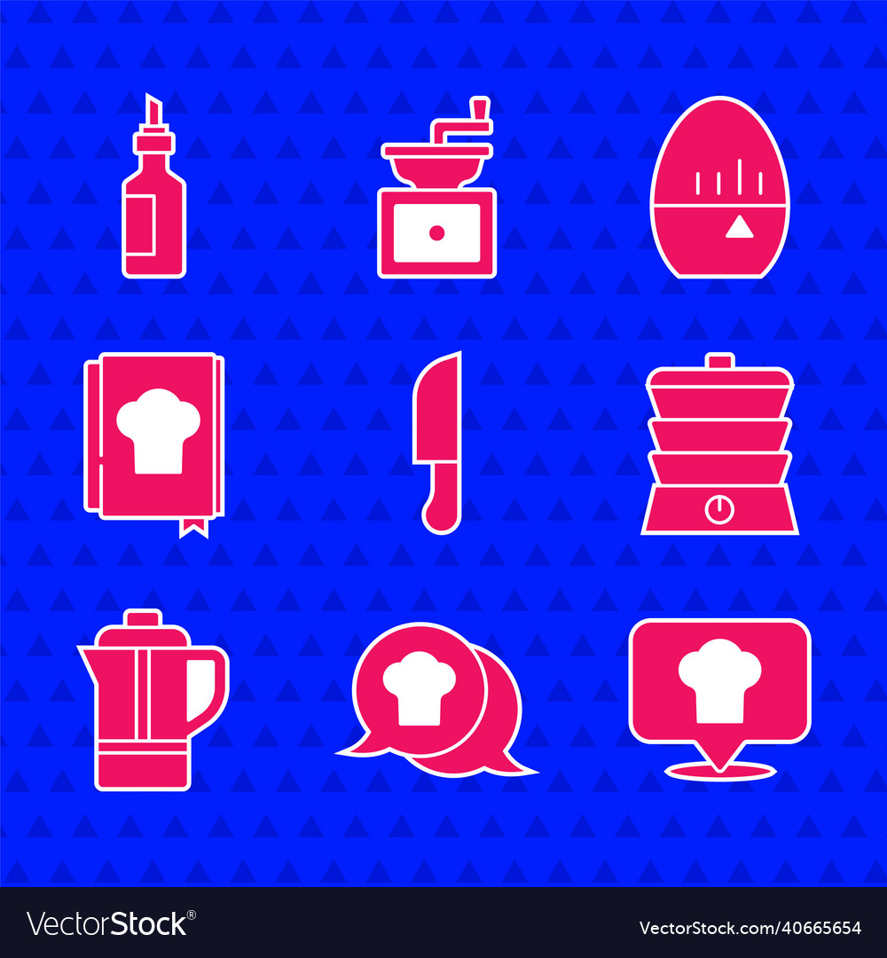 Set knife chef hat in speech bubble vector image Set knife chef hat in speech bubble