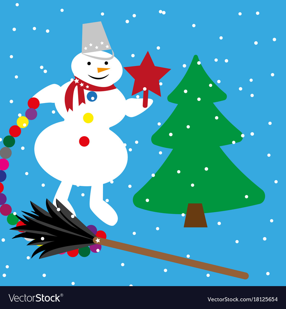 Snowman and tree Royalty Free Vector Image - VectorStock