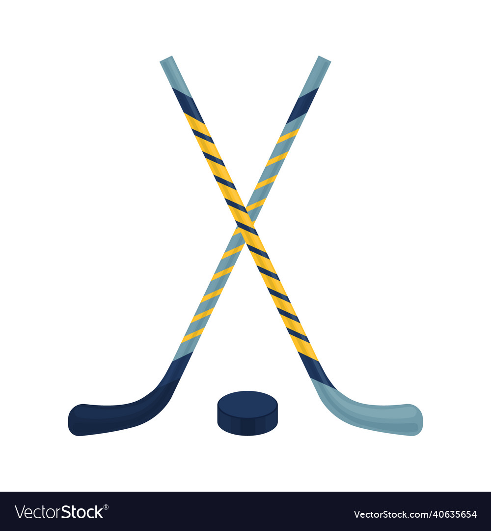 Two hockey sticks of different colors and a puck Vector Image