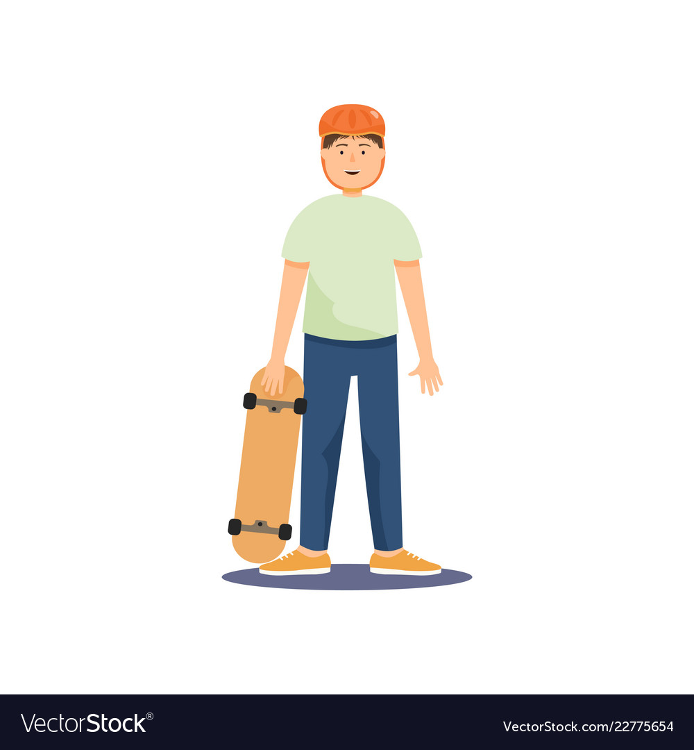 Young guy in a helmet rides skateboard