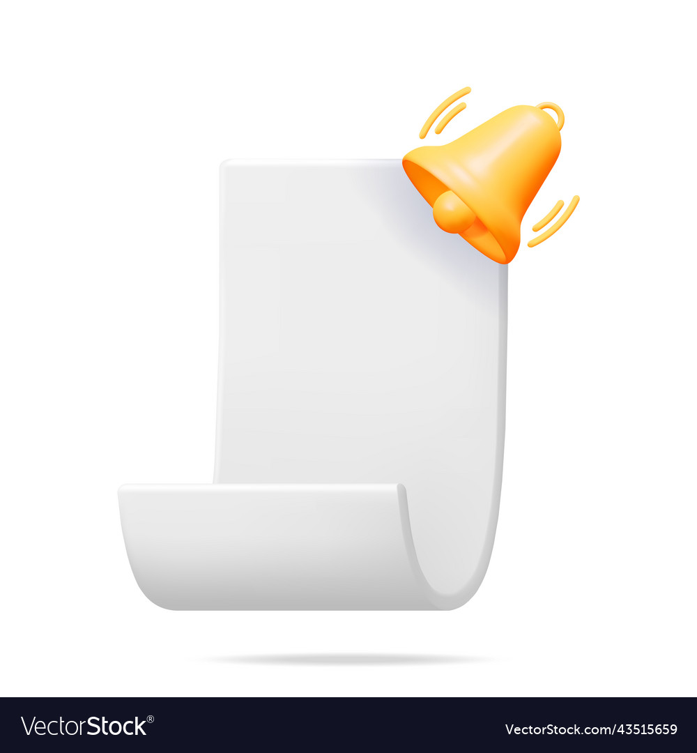 3d notification scroll popup with bell vector image 3d notification scroll popup with bell