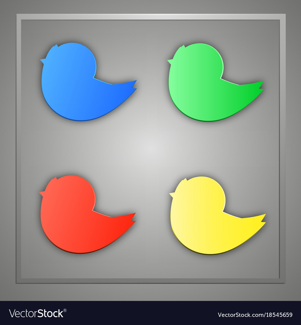 A set of blue green yellow red bird icons