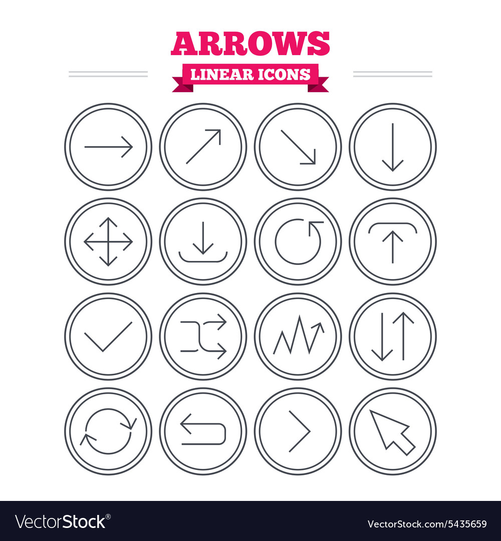 Arrows linear icons set thin outline signs