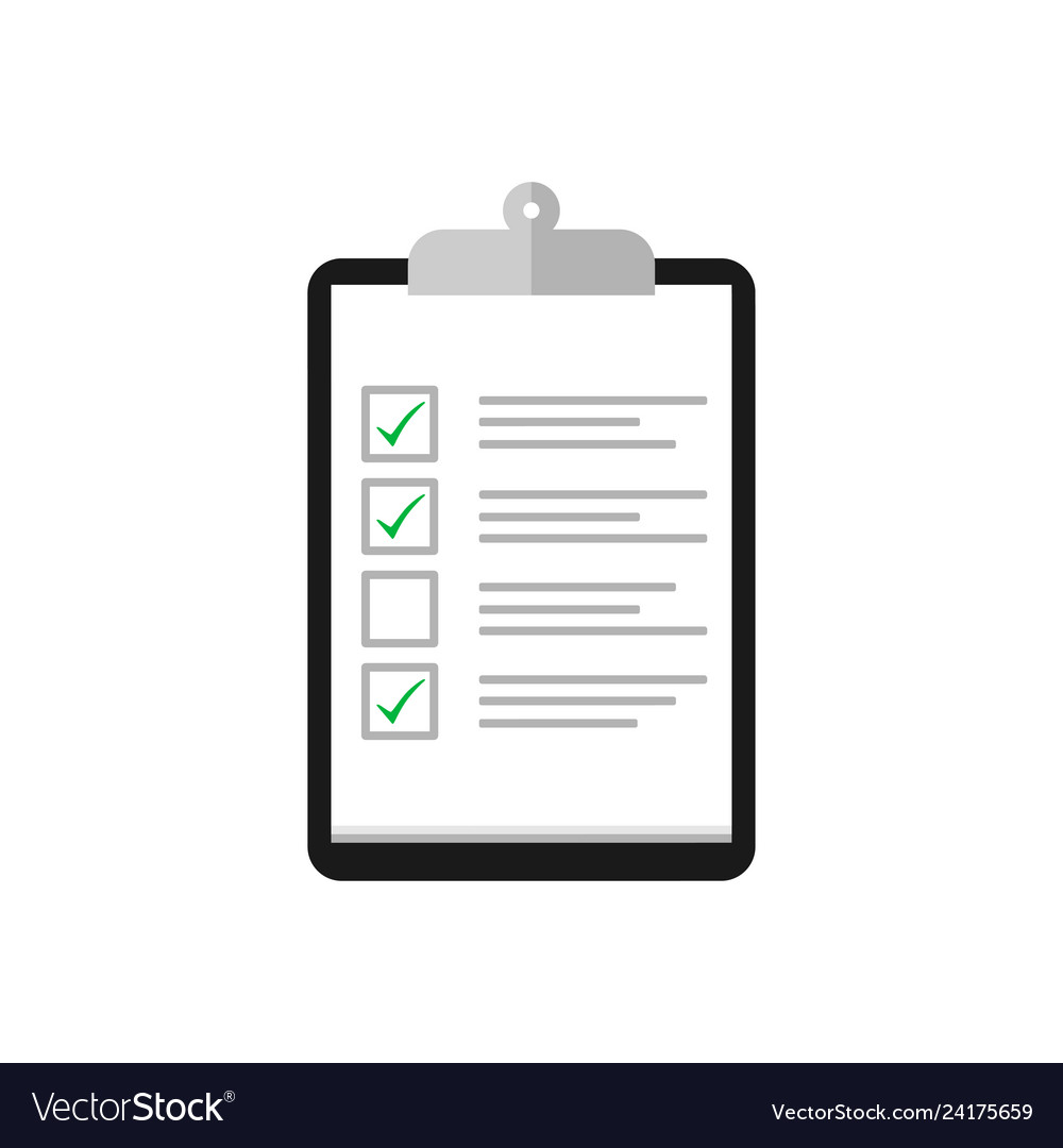 Clipboard with cheklist and check mark in flat