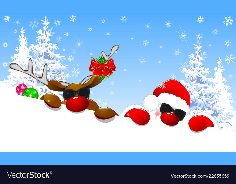 Cute santa and deer with glasses