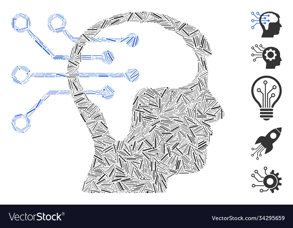 Dash collage neural interface circuit icon vector image Dash collage neural interface circuit icon