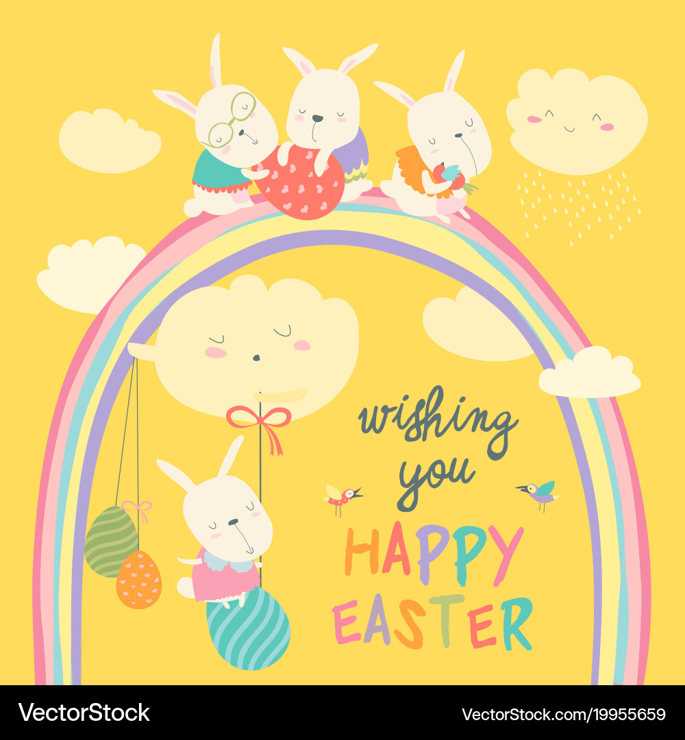 Easter bunnies and easter egg Royalty Free Vector Image