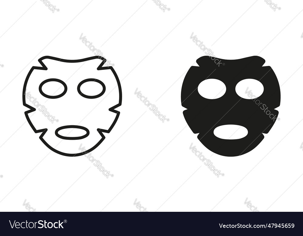 Facial skin mask line and silhouette black icon