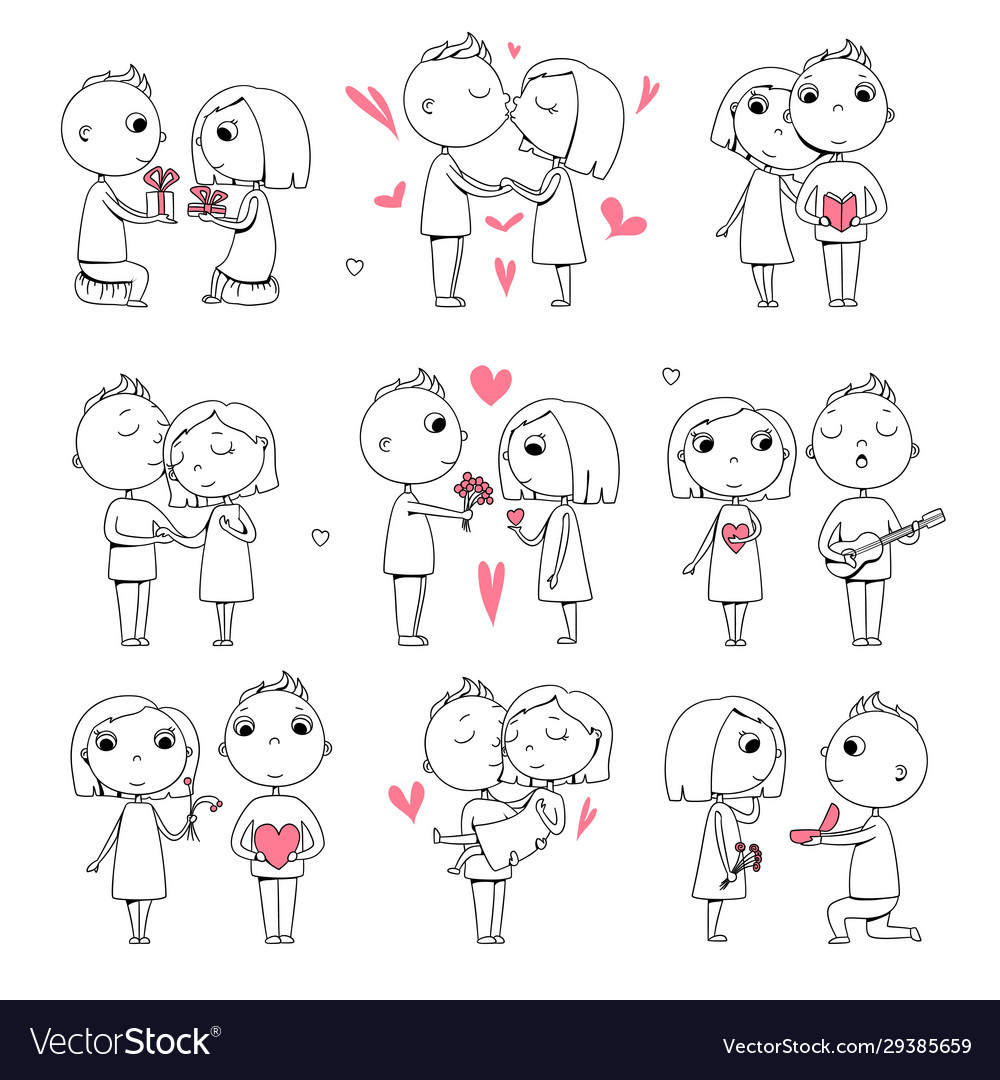 Happy couples sketch valentines day characters Vector Image