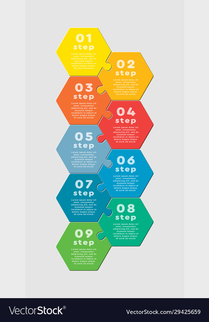 Nine puzzle jigsaw hexagon line info graphic