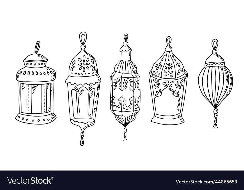 Set of hand drawn lanterns ramadan kareem design