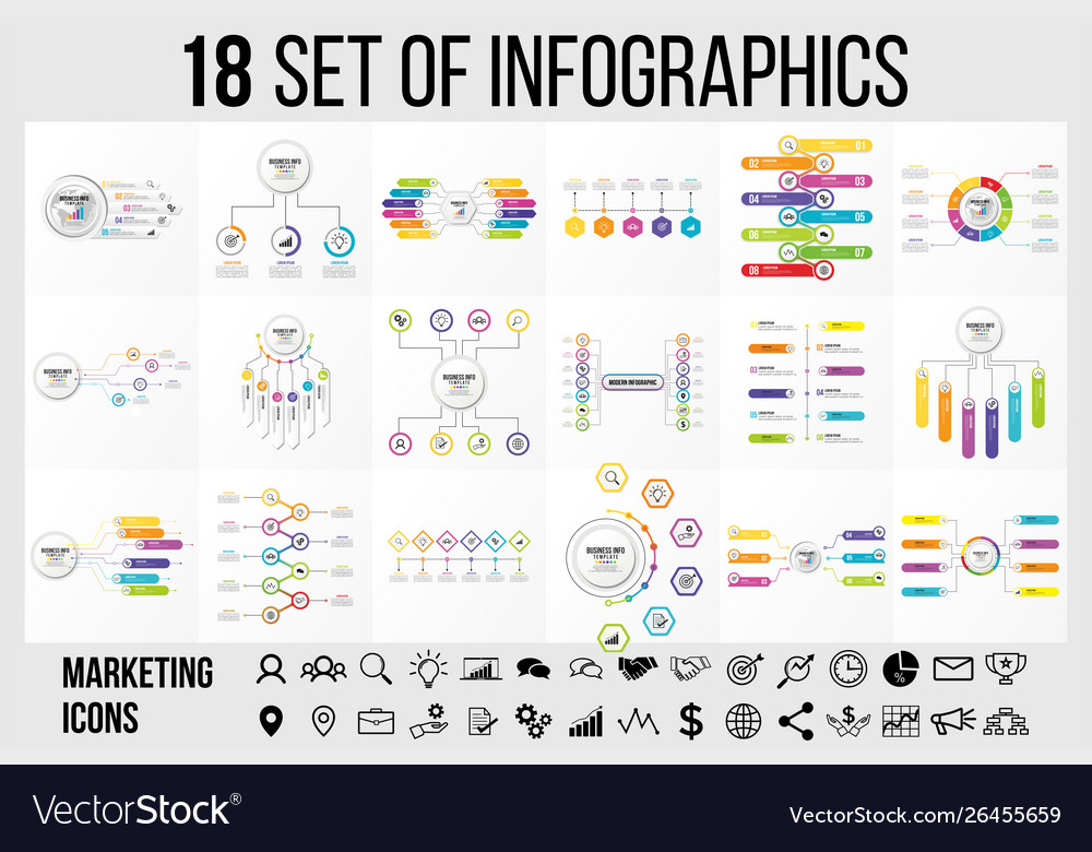 Set of infographics elements design template vector image Set of infographics elements design template